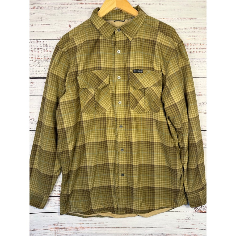 Wrangler ATG Shirt Mens LT Green Plaid Waffle Lined All Terrain Gear Flannel